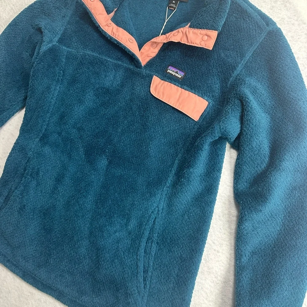 Patagonia Girls Re-Tool Snap-T Pullover Sweater Crater Blue Pink SZ XL NEW NWT